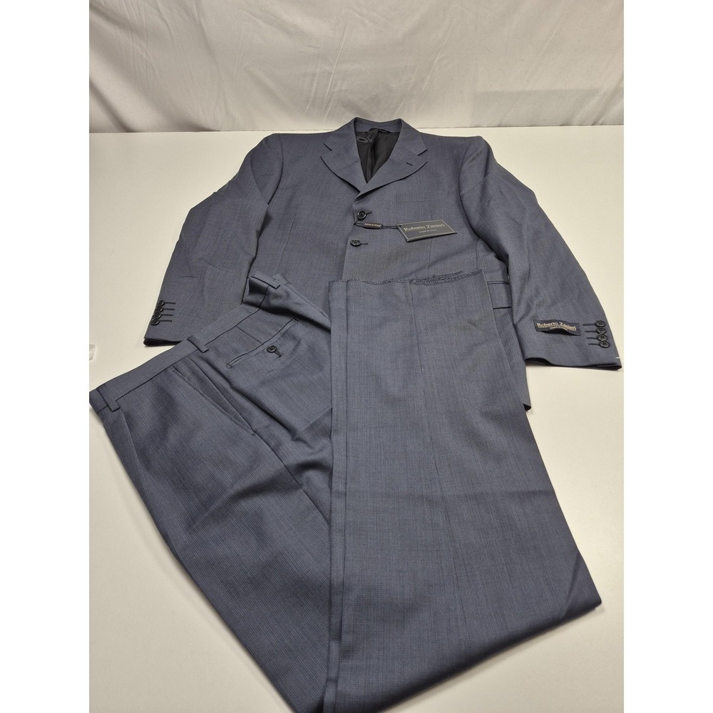 Roberto Zanieri Suit Mens 42 Blue Wool Check 2 Piece 36x36 Italy NWT FLAW